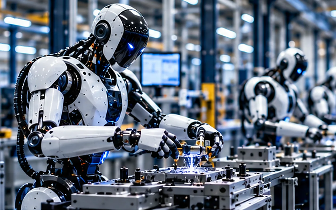 Robots en cours d’assemblage sur une ligne de production